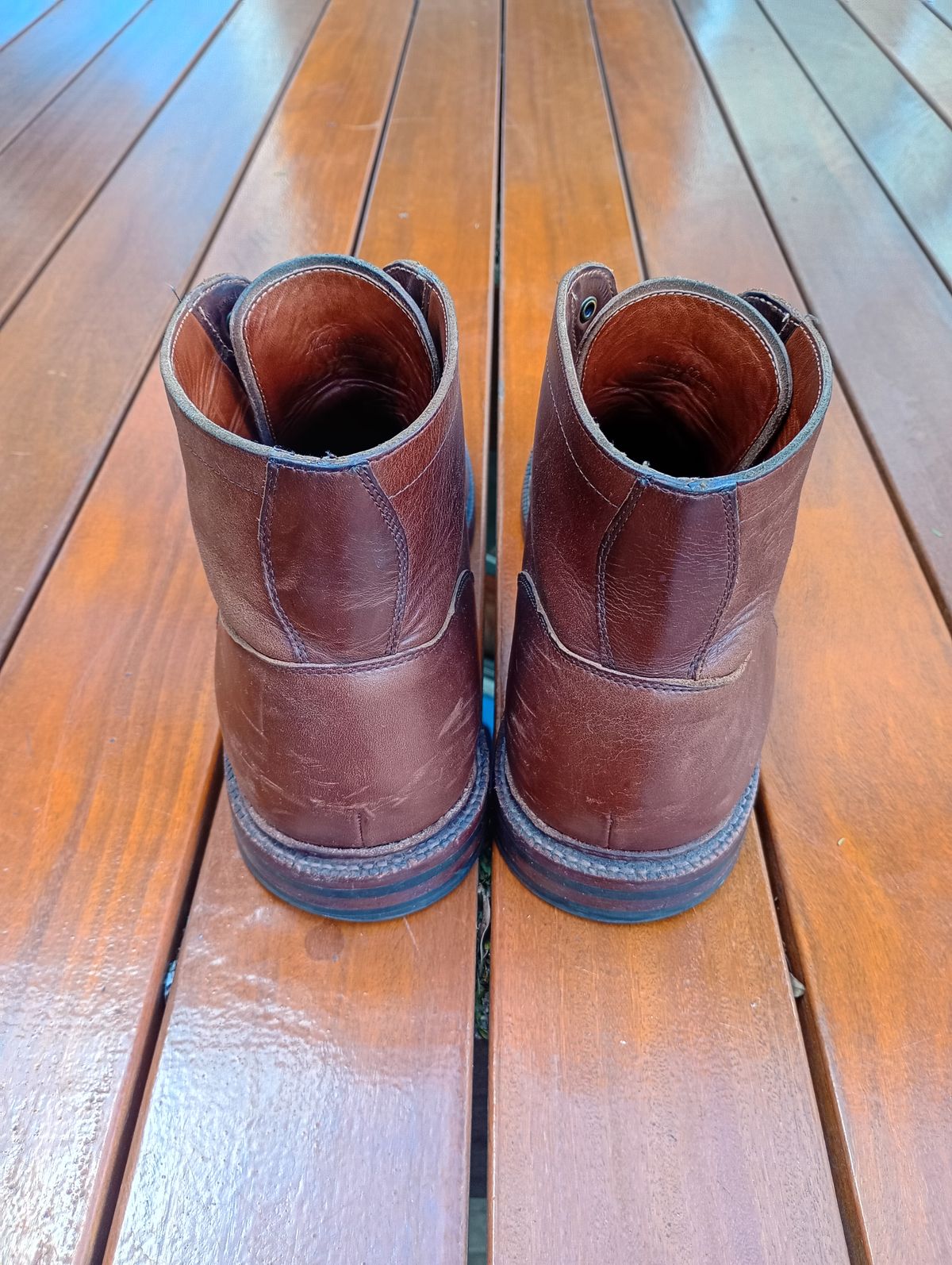 Photo by willisca on September 17, 2025 of the Grant Stone Ottawa Boot in Horween Crimson Chromexcel.