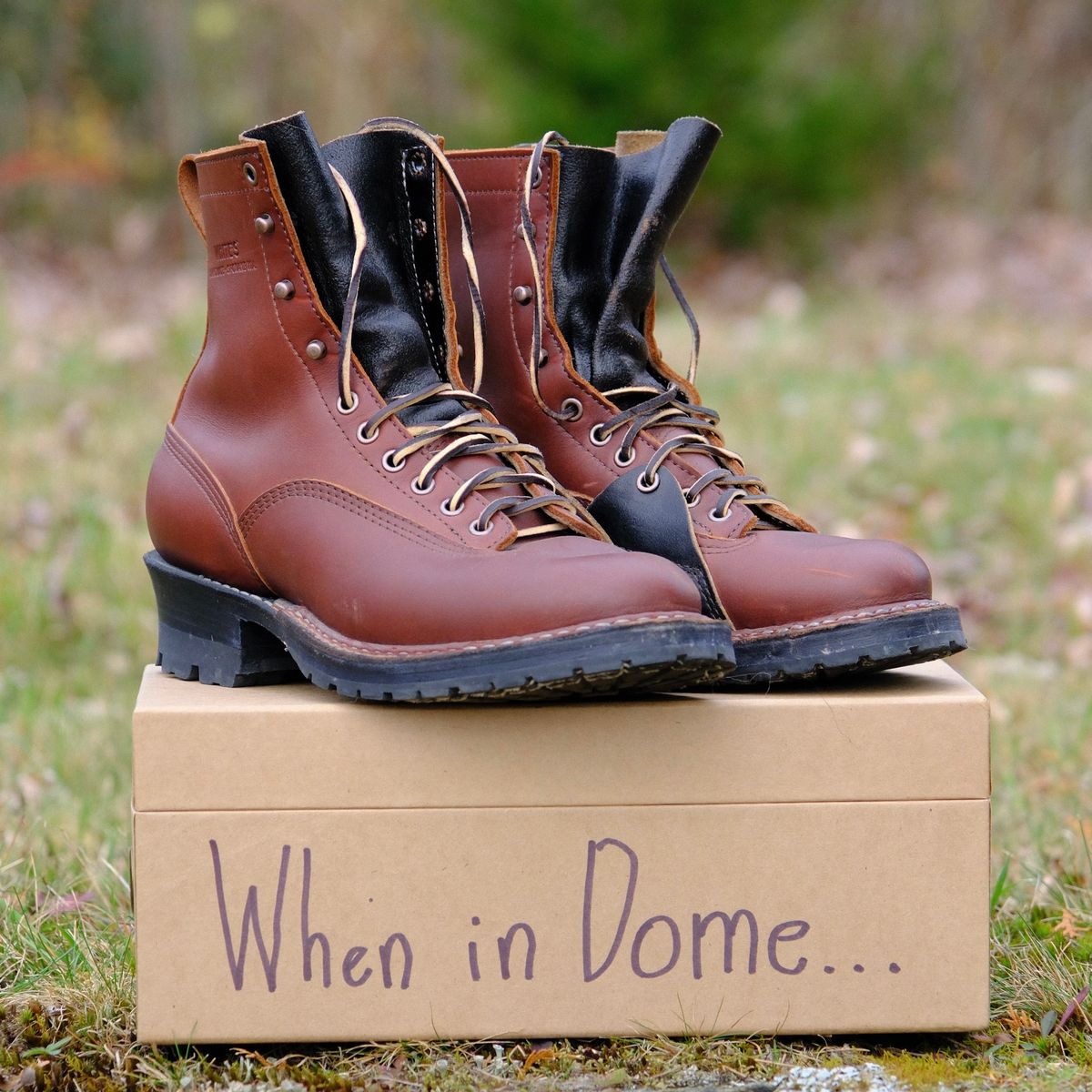 Photo by stitchdown_collabs on November 5, 2024 of the White's Whites X Stitchdown Cliff Boot in Seidel Red Dog Oil Tan & Horween Black Waxed Flesh.