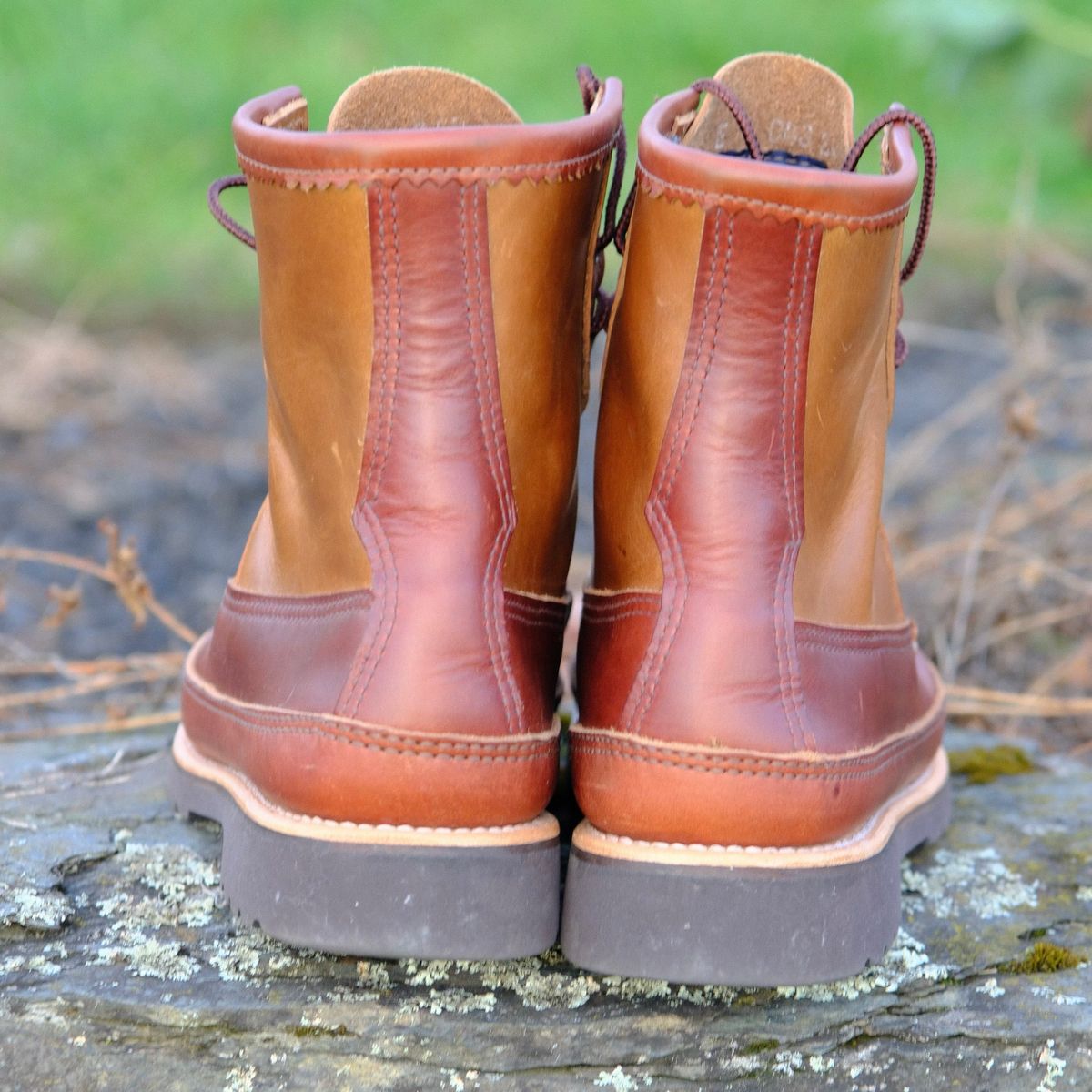 Photo by stitchdown_collabs on November 5, 2024 of the Russell Moccasin Co. Stitchdown X Russell Moccasin “Doppio” PH in Seidel British Tan Double Shot & Seidel Sesame Double Shot.