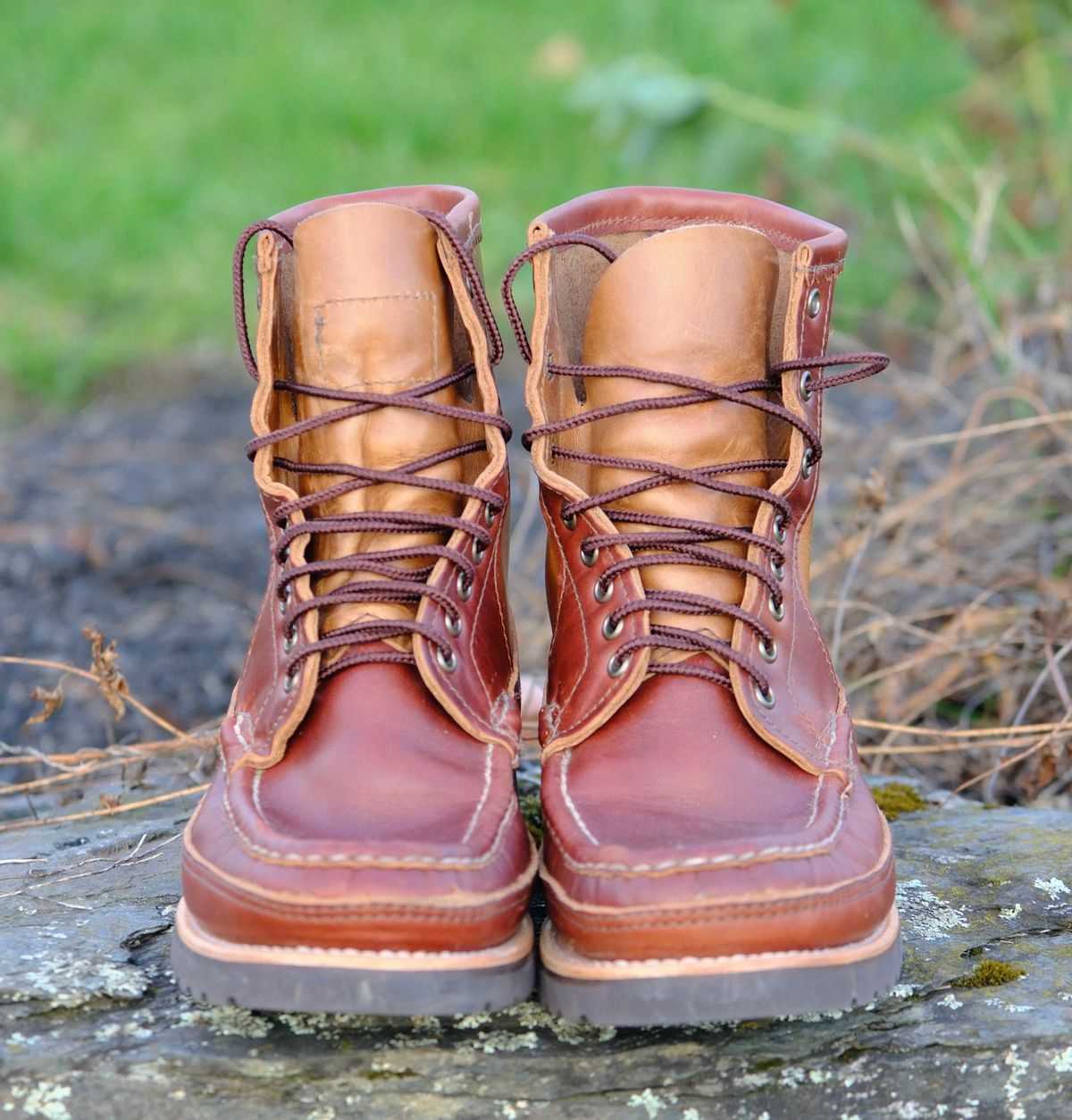 Photo by stitchdown_collabs on November 5, 2024 of the Russell Moccasin Co. Stitchdown X Russell Moccasin “Doppio” PH in Seidel British Tan Double Shot & Seidel Sesame Double Shot.