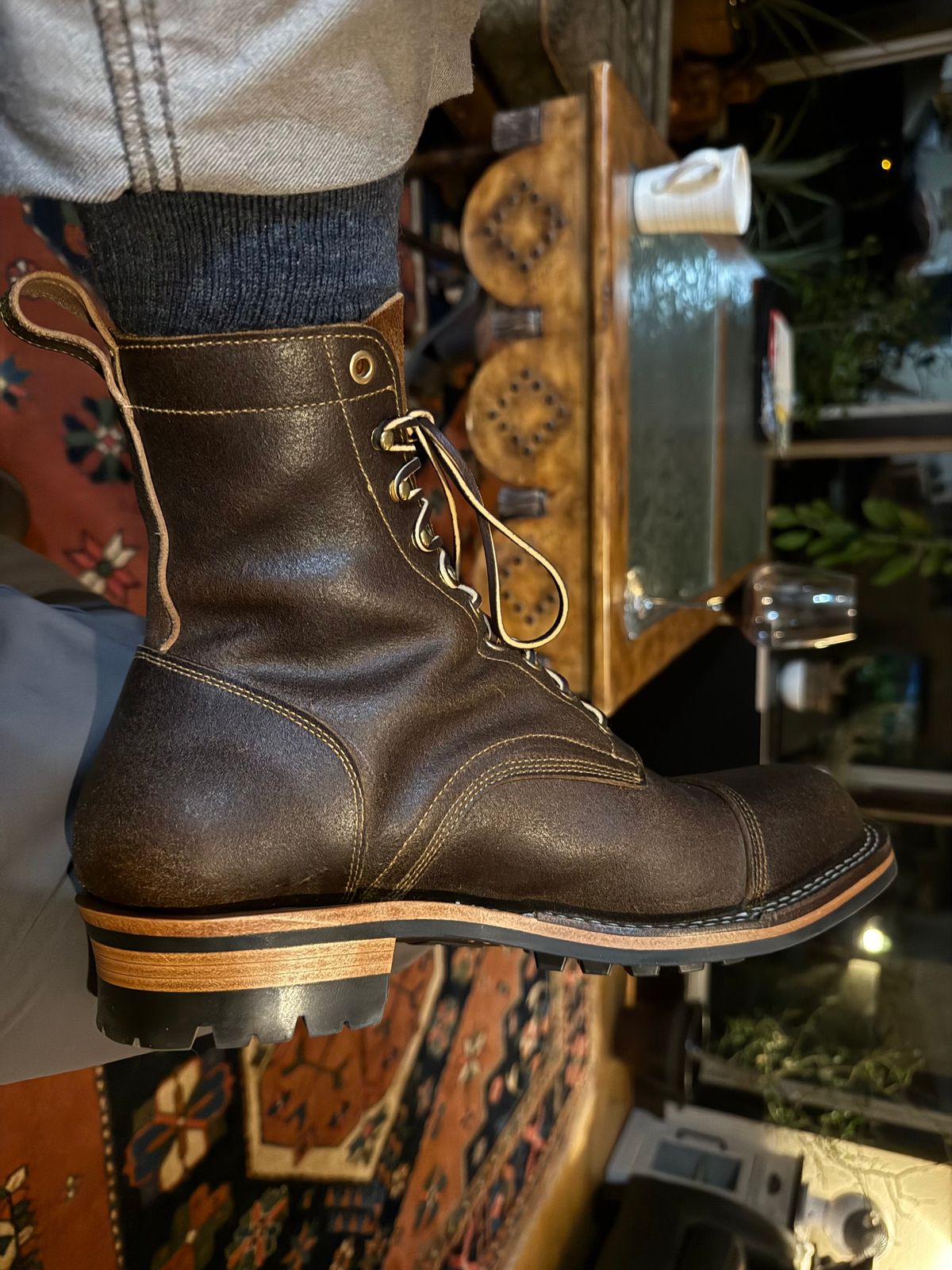 Photo by Mike on December 3, 2025 of the Bordon Custom Model in Horween Cinnamon Waxed Flesh.