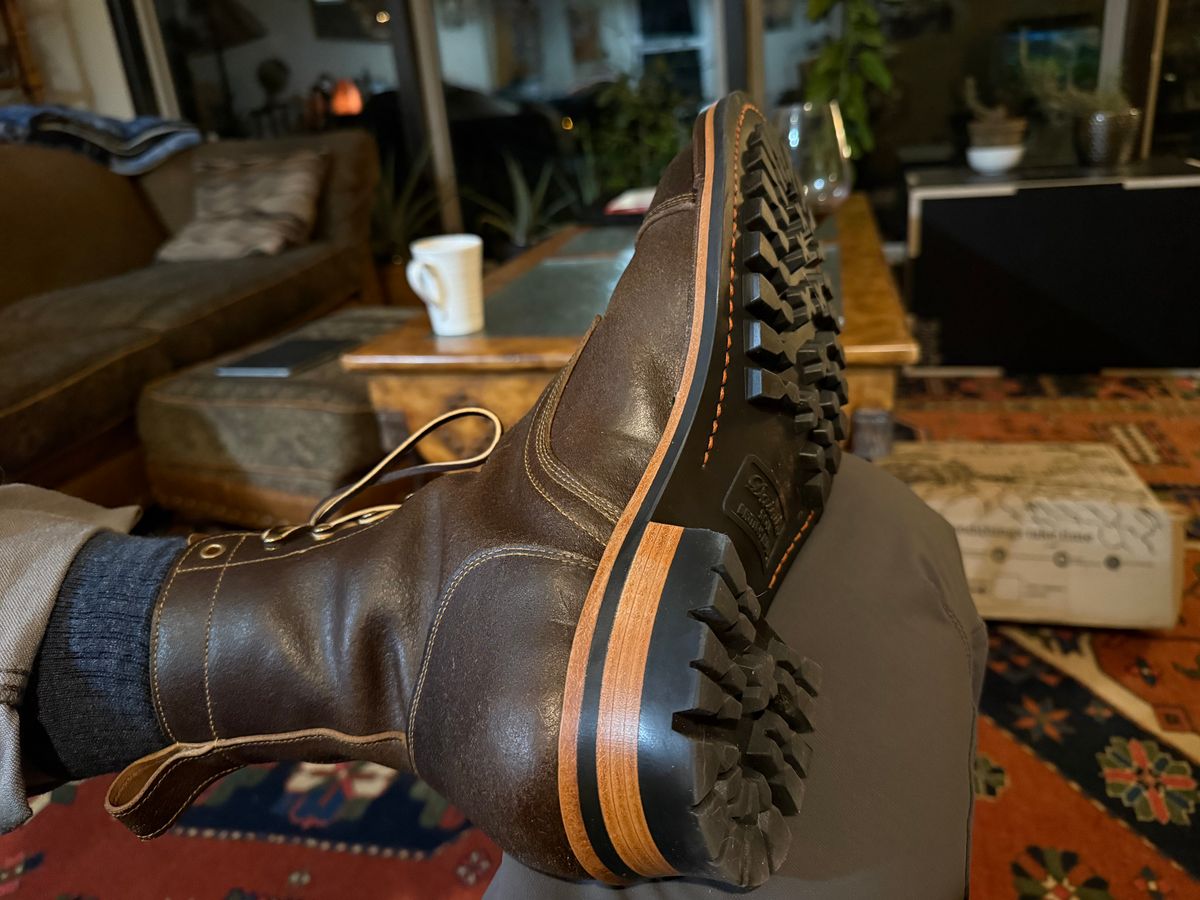 Photo by Mike on December 3, 2025 of the Bordon Custom Model in Horween Cinnamon Waxed Flesh.