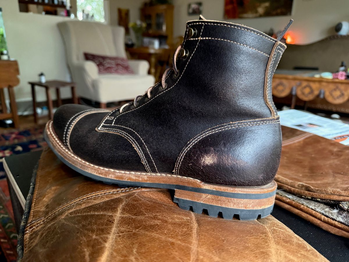 Photo by Mike on July 16, 2025 of the Truman Cap Toe Boot in Horween Java Waxed Flesh.