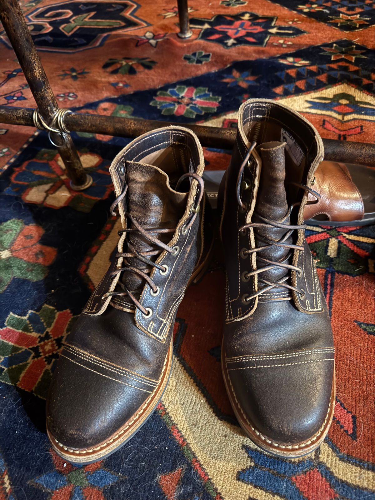 Photo by Mike on July 23, 2025 of the Truman Cap Toe Boot in Horween Java Waxed Flesh.
