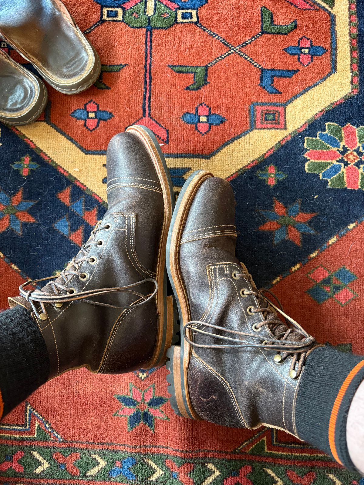 Photo by Mike on August 8, 2025 of the Truman Cap Toe Boot in Horween Java Waxed Flesh.