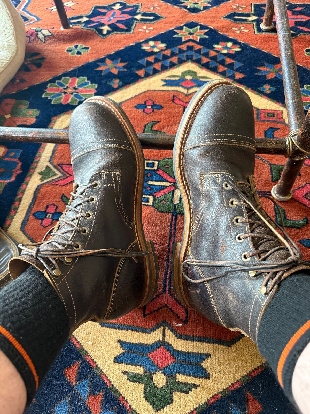 Photo by Mike on August 8, 2025 of the Truman Cap Toe Boot in Horween Java Waxed Flesh.