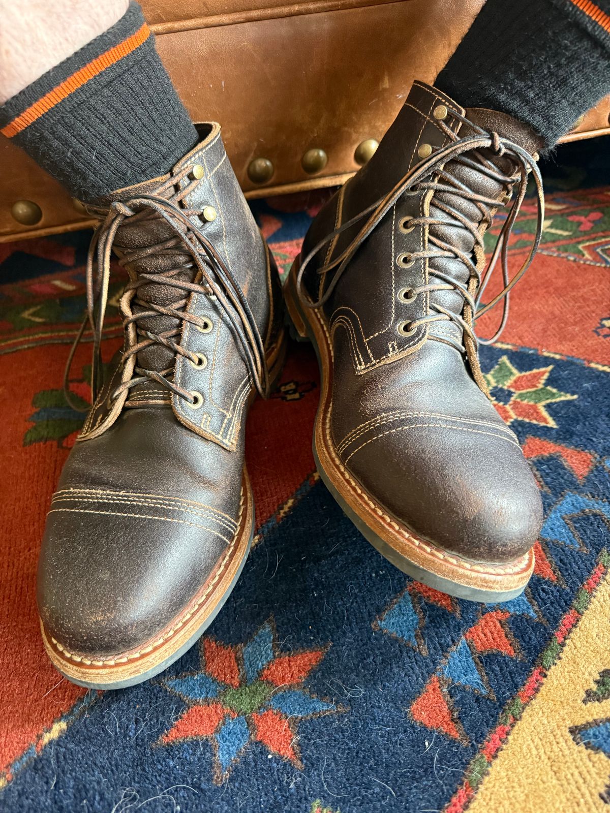 Photo by Mike on August 8, 2025 of the Truman Cap Toe Boot in Horween Java Waxed Flesh.