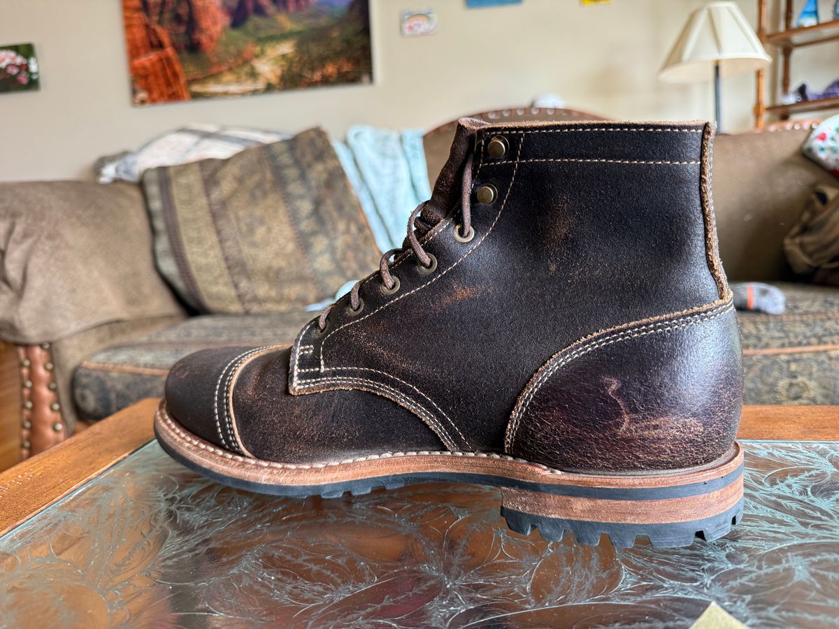 Photo by Mike on September 21, 2025 of the Truman Cap Toe Boot in Horween Java Waxed Flesh.