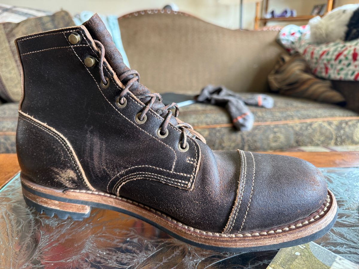 Photo by Mike on September 21, 2025 of the Truman Cap Toe Boot in Horween Java Waxed Flesh.