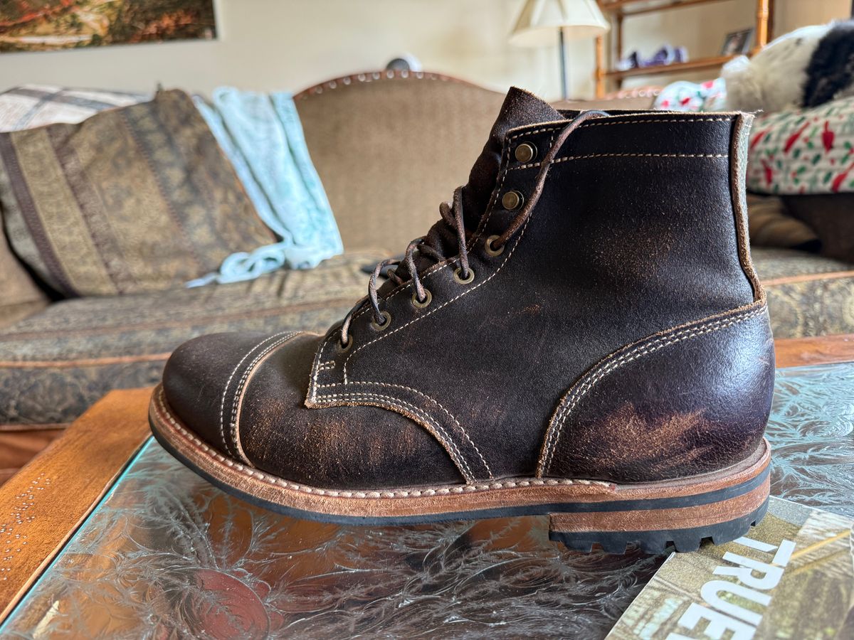 Photo by Mike on September 21, 2025 of the Truman Cap Toe Boot in Horween Java Waxed Flesh.