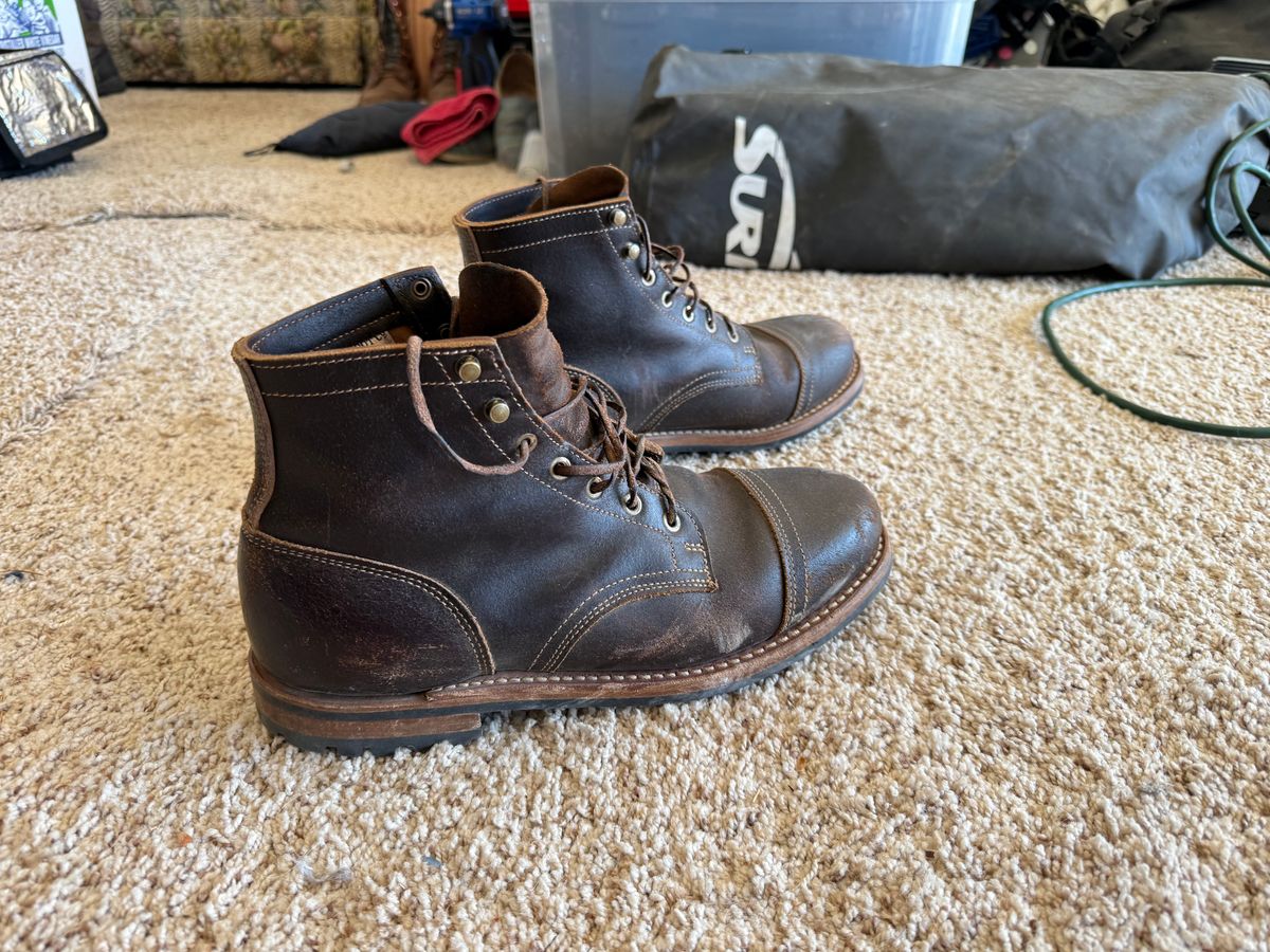 Photo by Mike on October 8, 2025 of the Truman Cap Toe Boot in Horween Java Waxed Flesh.