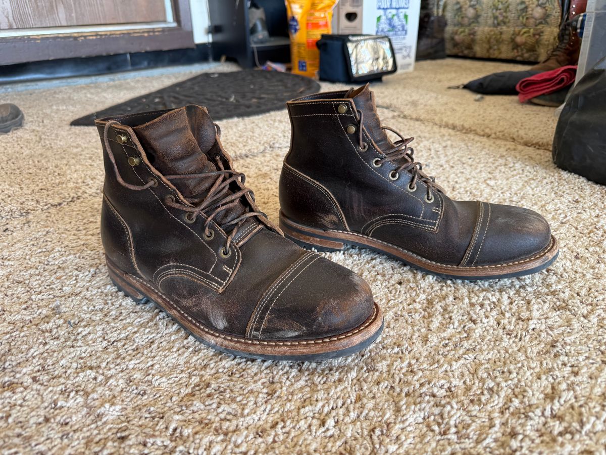 Photo by Mike on October 8, 2025 of the Truman Cap Toe Boot in Horween Java Waxed Flesh.