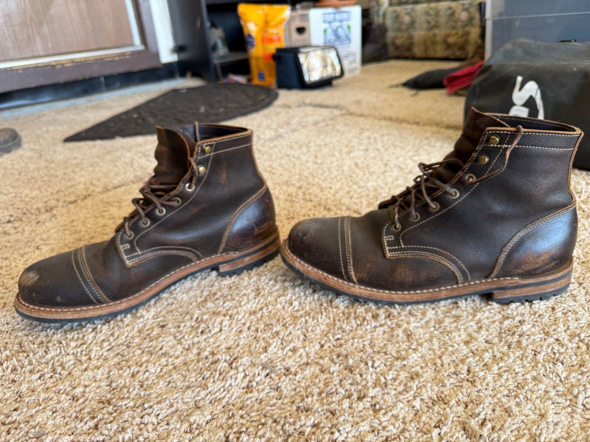 Photo by Mike on October 8, 2025 of the Truman Cap Toe Boot in Horween Java Waxed Flesh.