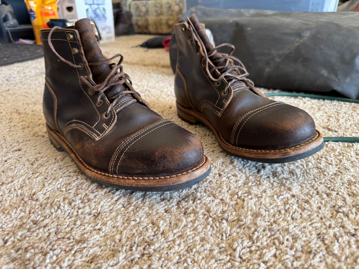 Photo by Mike on October 8, 2025 of the Truman Cap Toe Boot in Horween Java Waxed Flesh.