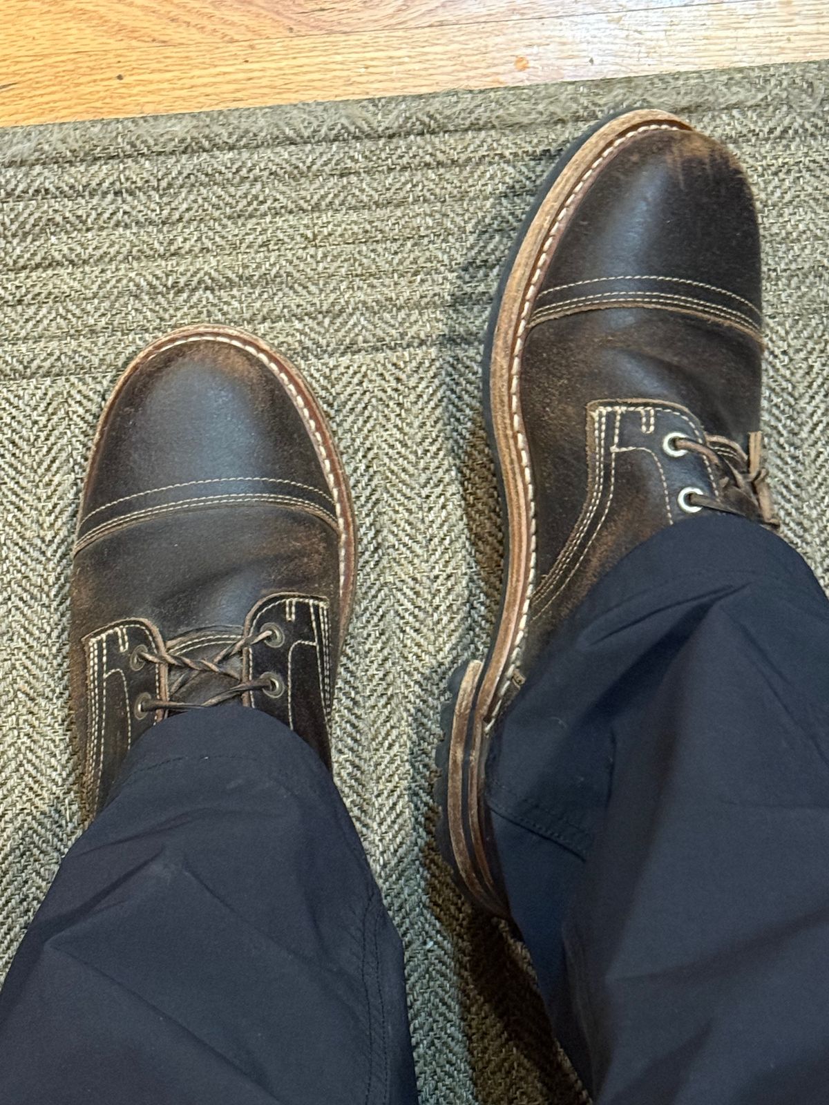 Photo by Mike on October 29, 2025 of the Truman Cap Toe Boot in Horween Java Waxed Flesh.