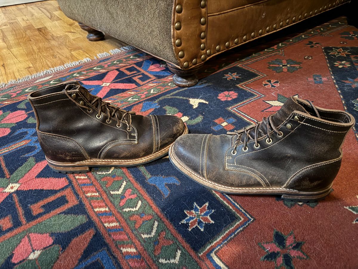 Photo by Mike on November 13, 2025 of the Truman Cap Toe Boot in Horween Java Waxed Flesh.