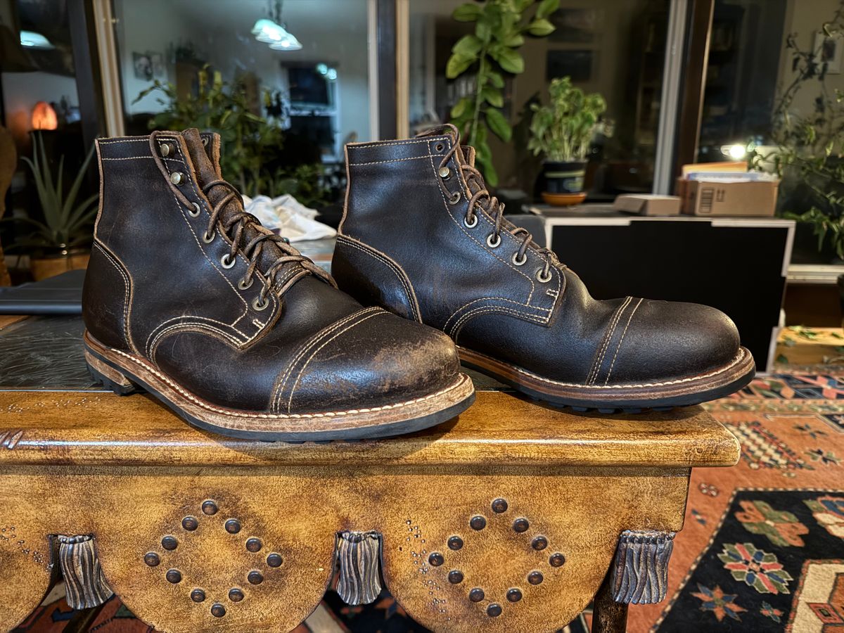 Photo by Mike on November 13, 2025 of the Truman Cap Toe Boot in Horween Java Waxed Flesh.