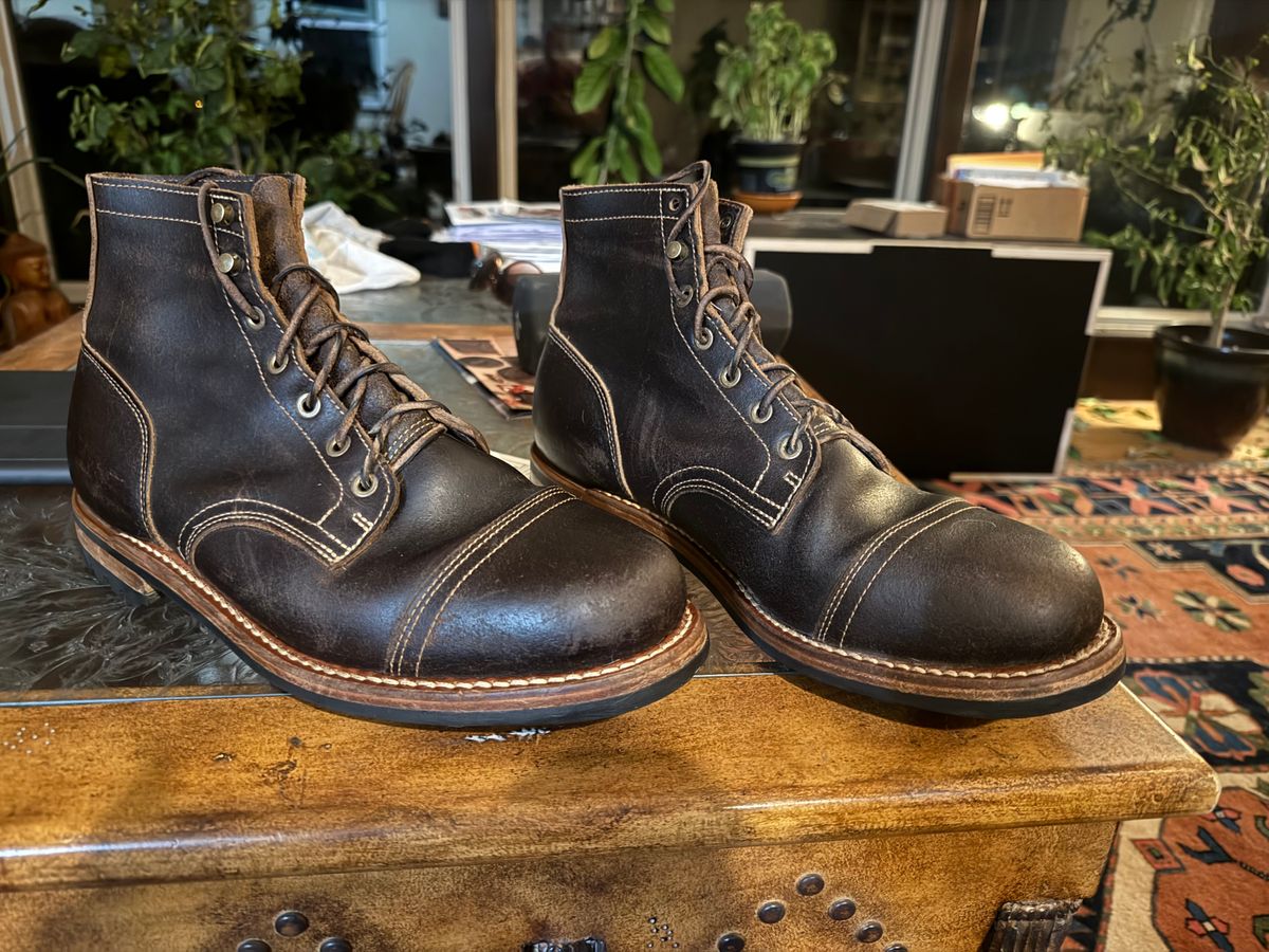 Photo by Mike on November 13, 2025 of the Truman Cap Toe Boot in Horween Java Waxed Flesh.