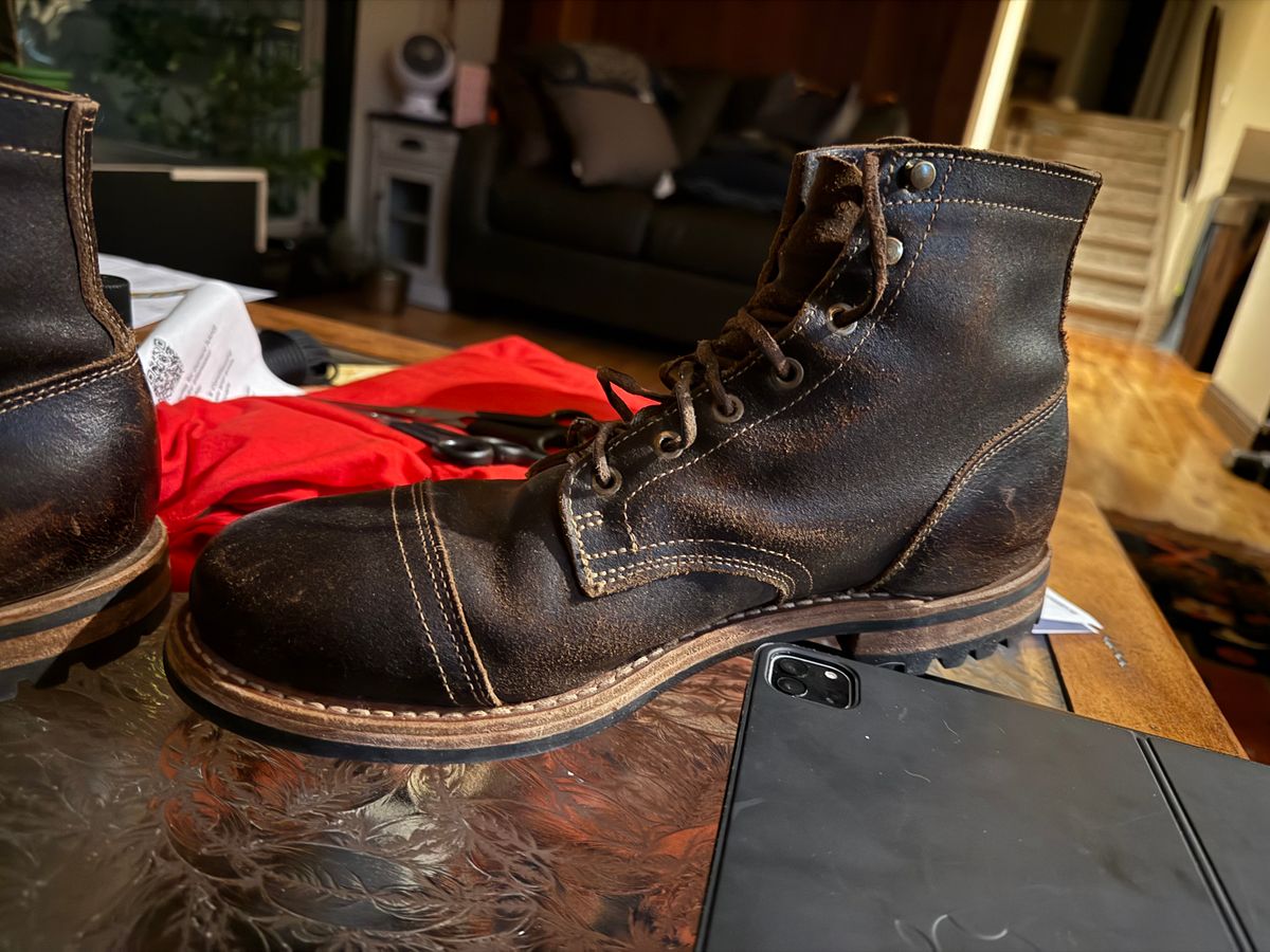 Photo by Mike on February 10, 2026 of the Truman Cap Toe Boot in Horween Java Waxed Flesh.