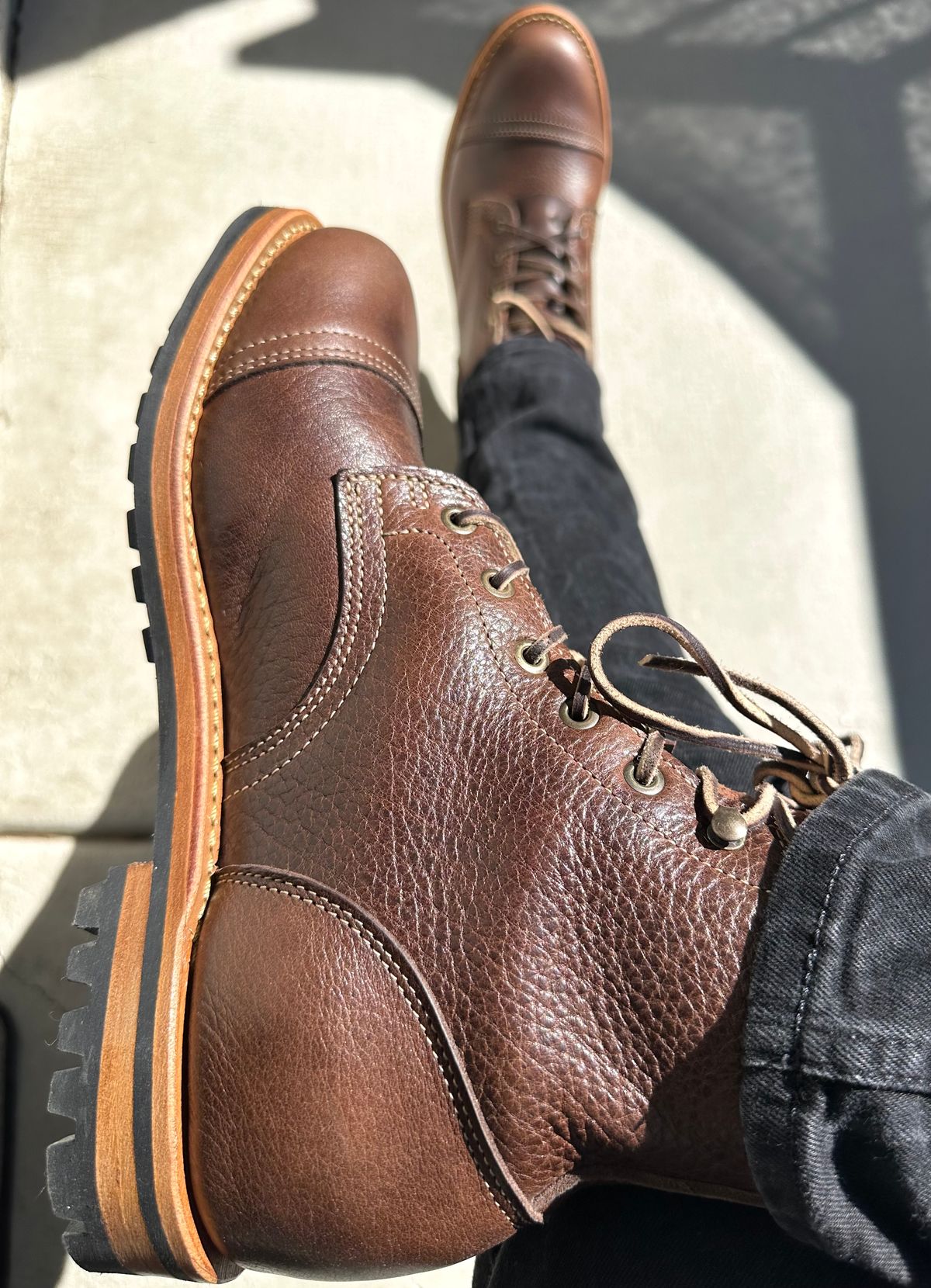 Photo by Mario357 on March 28, 2026 of the Truman Cap Toe Boot in C.F. Stead Chestnut Brown Kalbin Ox.