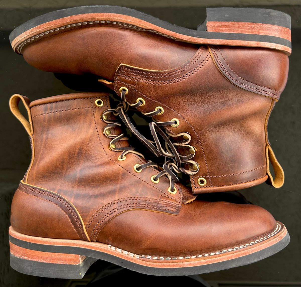 Photo by Mario357 on May 4, 2026 of the Nicks Falcon in Horween Orange Predator.
