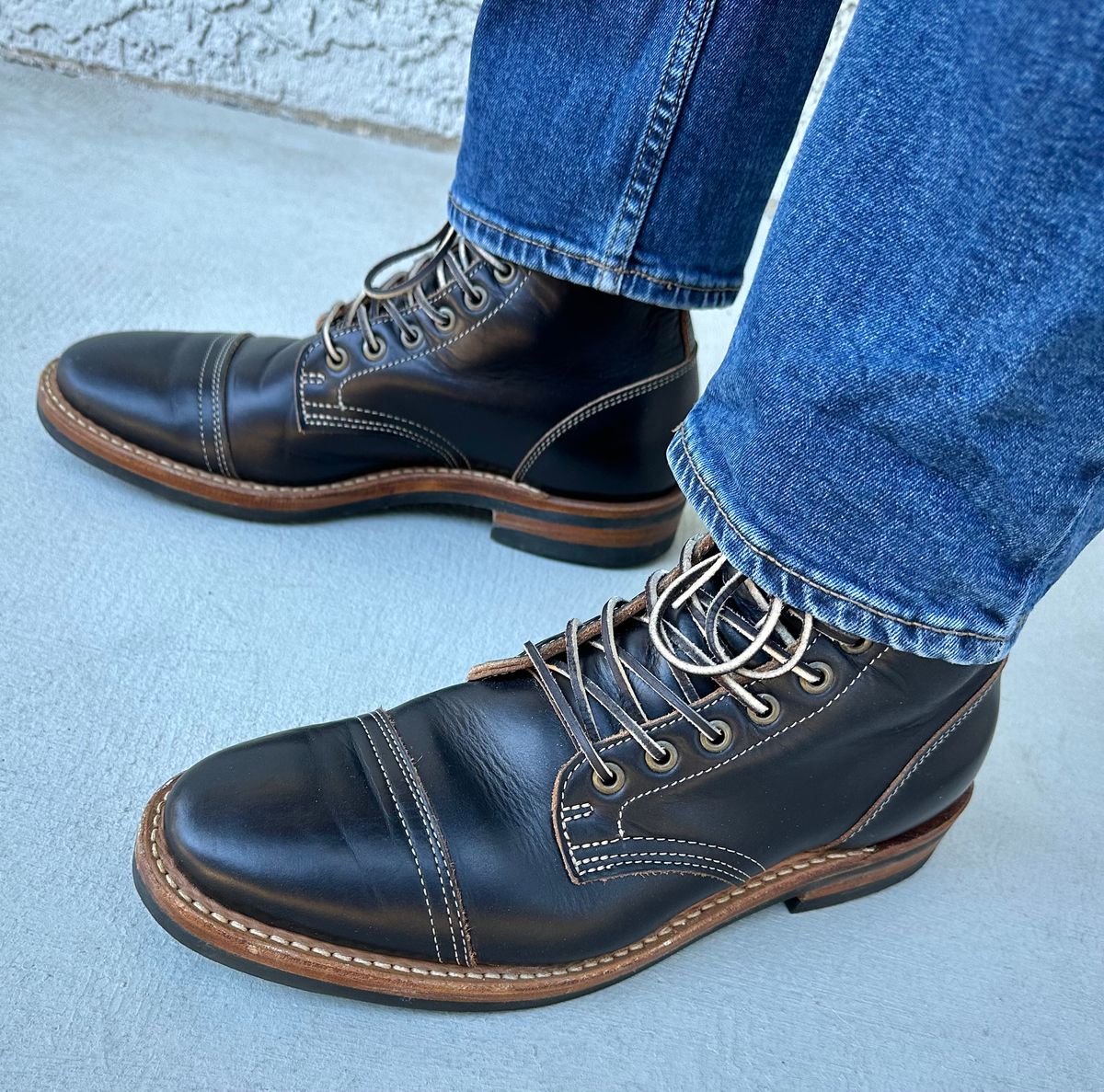 Photo by Mario357 on December 6, 2025 of the Truman Cap Toe Boot in Seidel Charcoal Double Shot.