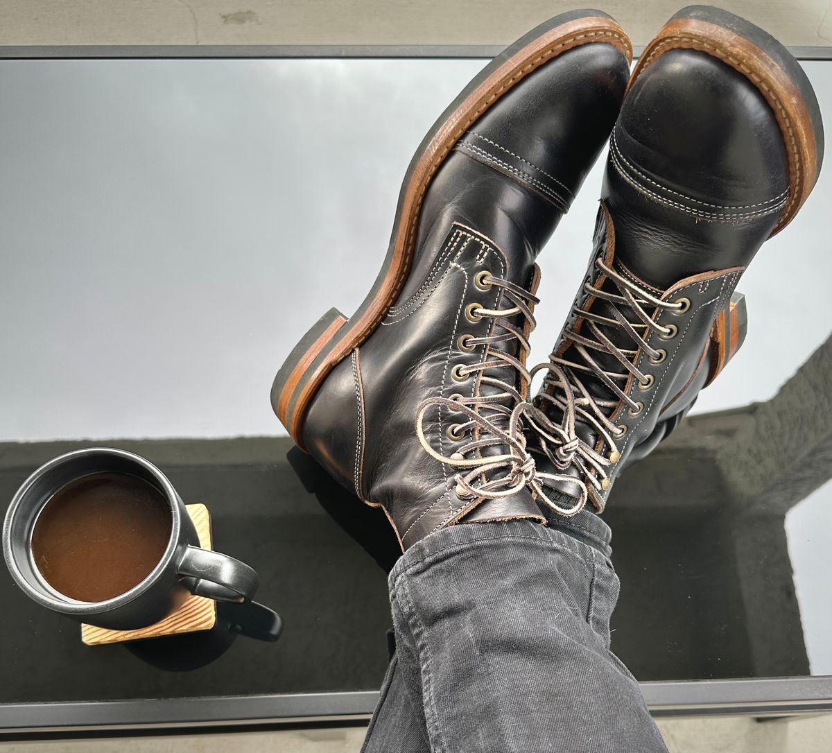 Photo by Mario357 on February 16, 2026 of the Truman Cap Toe Boot in Seidel Charcoal Double Shot.