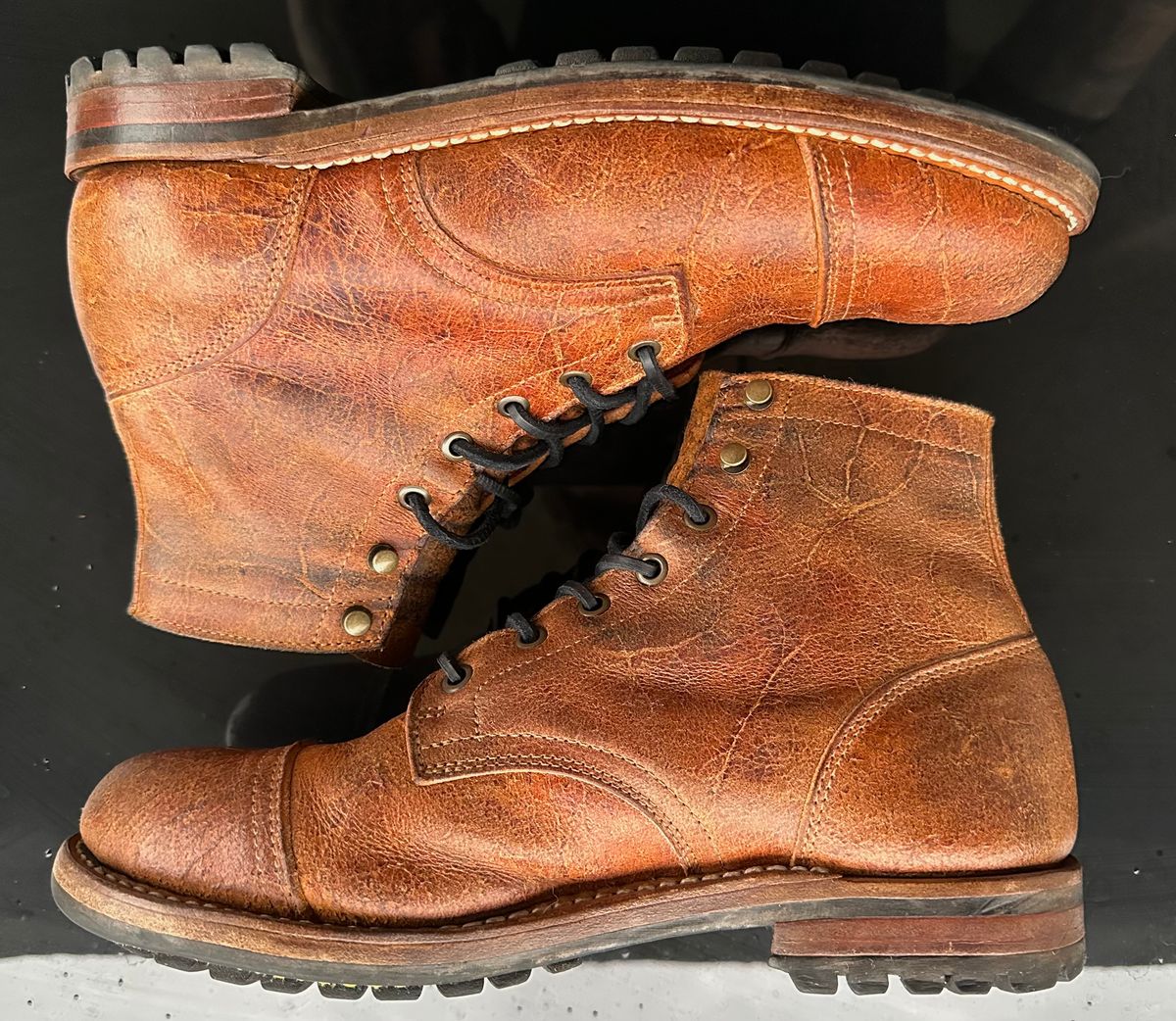 Photo by Mario357 on November 15, 2025 of the Truman Cap Toe Boot in C.F. Stead Coach Rambler.