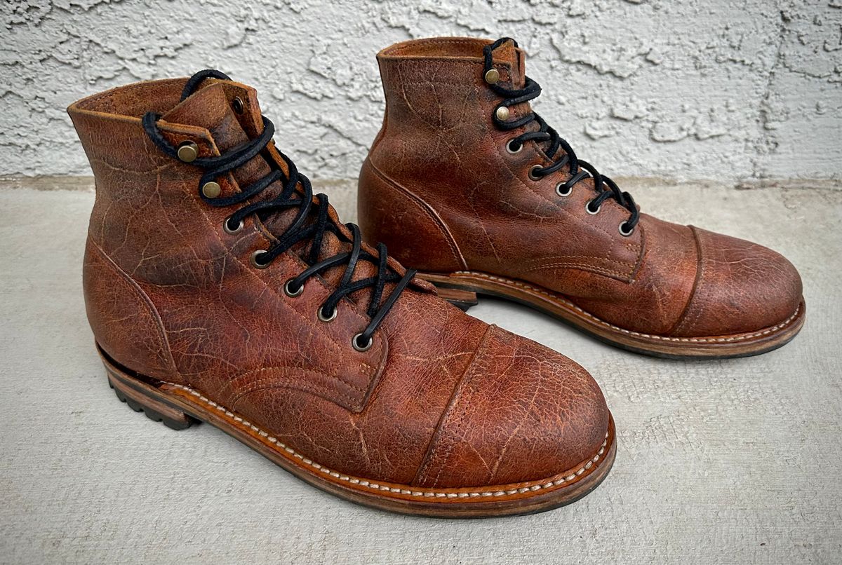 Photo by Mario357 on November 22, 2025 of the Truman Cap Toe Boot in C.F. Stead Coach Rambler.