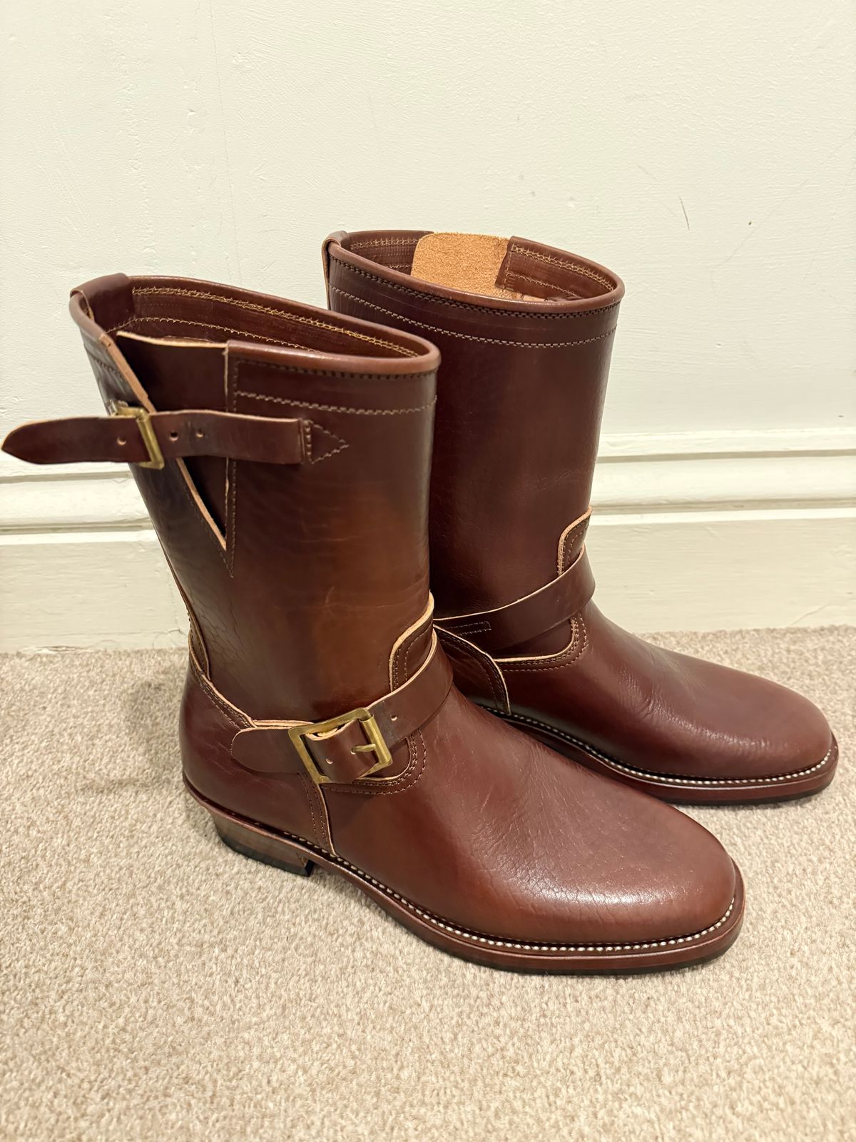 Photo by indigoworker on October 31, 2025 of the Benzein The Keeper 'Type 2' Engineer Boot in Horween Horsehide Overdyed Dark Brown.