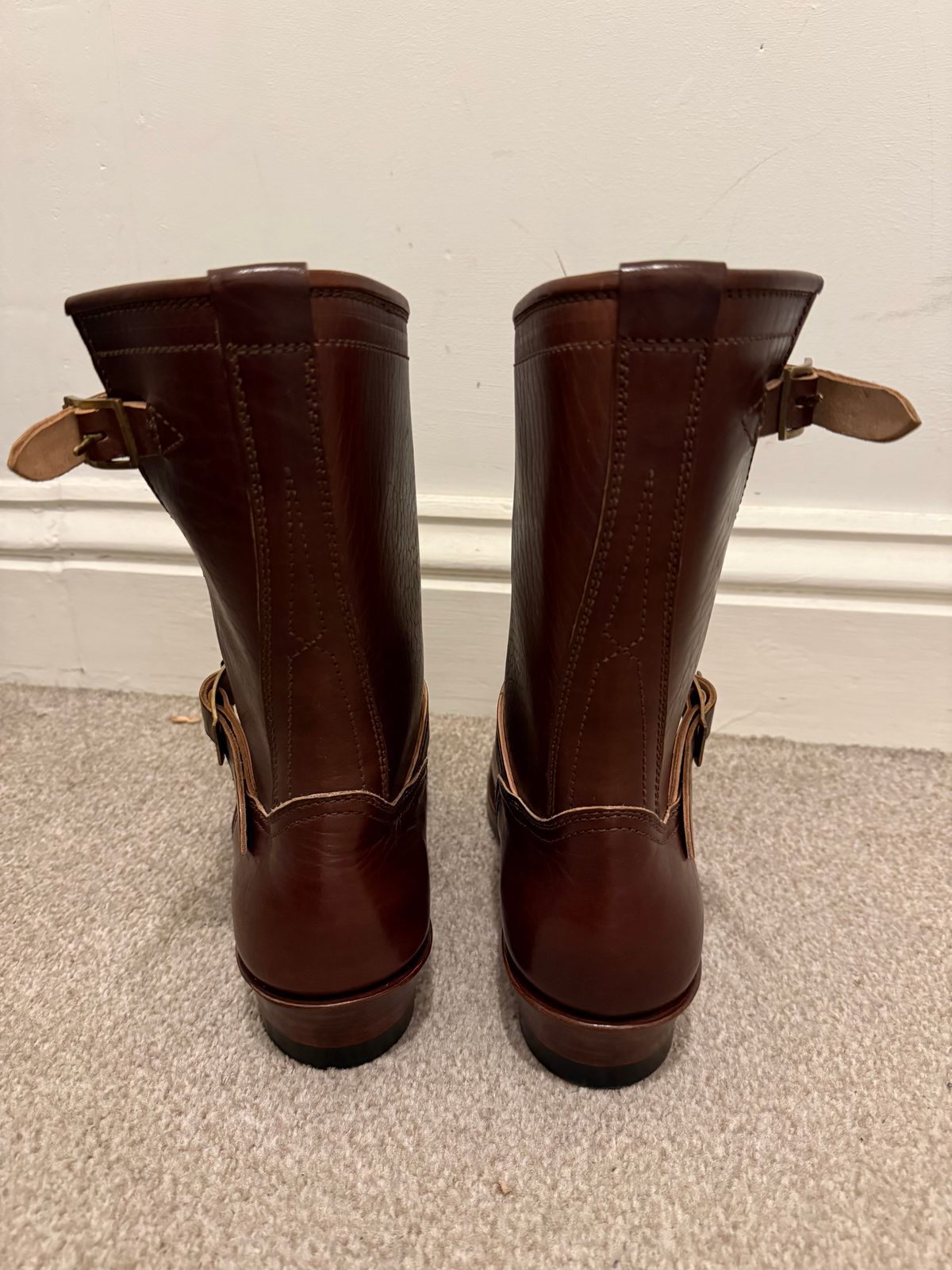 Photo by indigoworker on October 31, 2025 of the Benzein The Keeper 'Type 2' Engineer Boot in Horween Horsehide Overdyed Dark Brown.