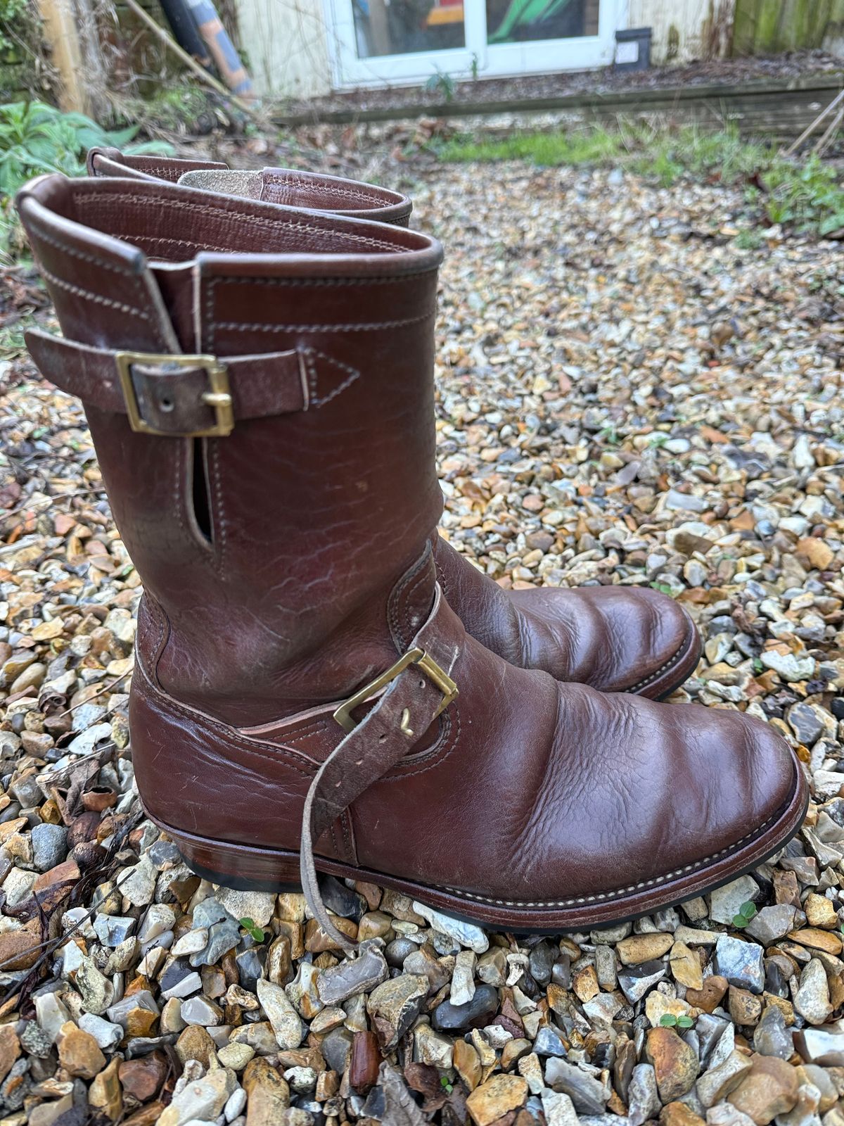 Photo by indigoworker on January 2, 2026 of the Benzein The Keeper 'Type 2' Engineer Boot in Shinki Natural Oiled Horsebutt Overdyed Brown.