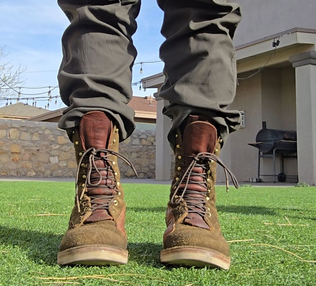 Photo by Green_Shoe on February 25, 2026 of the Frank's Boots Ground Pounder in Moss Green Big Horn Bison.