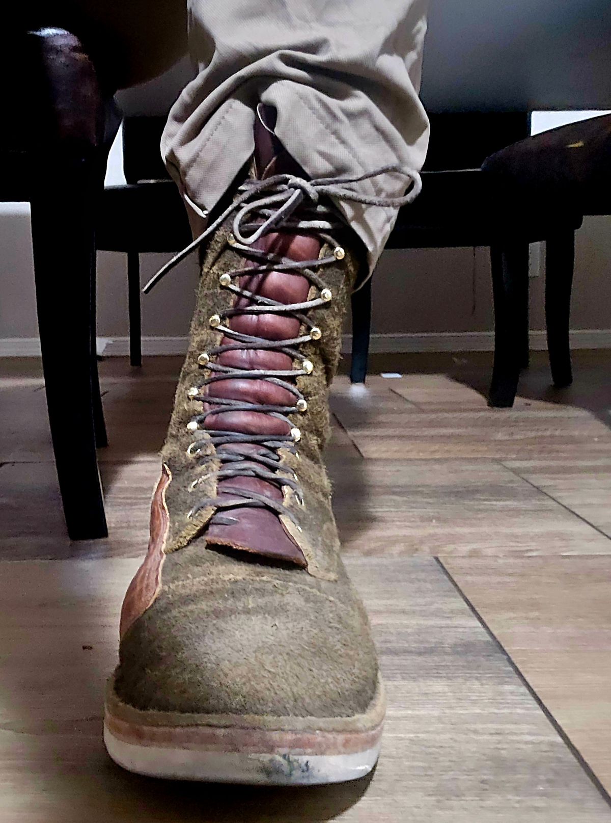 Photo by Green_Shoe on February 15, 2026 of the Frank's Boots Ground Pounder in Moss Green Big Horn Bison.