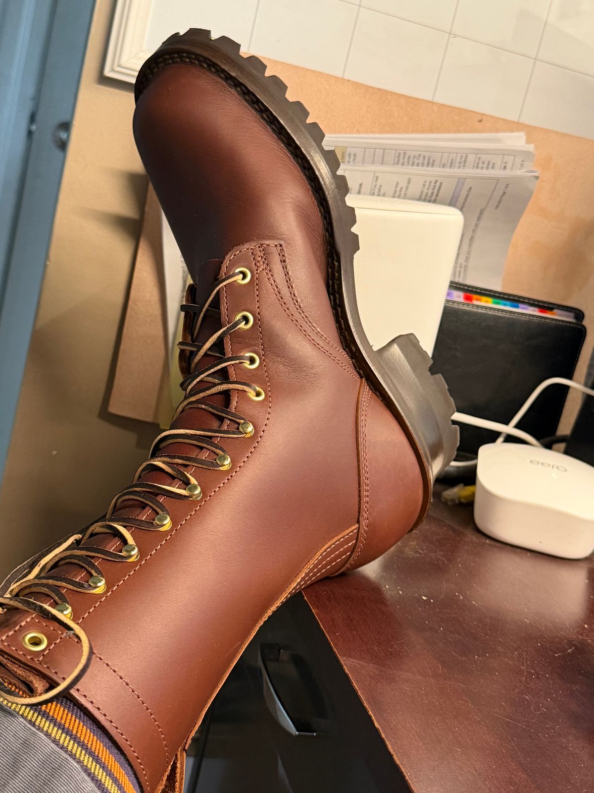 Photo by cleofus on May 3, 2026 of the Drew's Boots Roughshot in Seidel Chocolate Oil Tan.