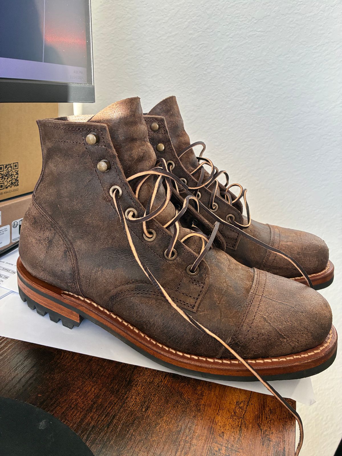 Photo by BobbyV on November 14, 2025 of the Truman Cap Toe Boot in C.F. Stead Stone Rambler.