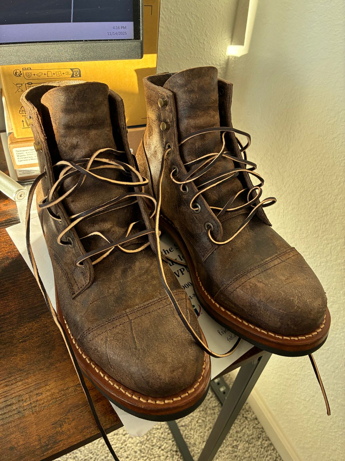 Photo by BobbyV on November 14, 2025 of the Truman Cap Toe Boot in C.F. Stead Stone Rambler.