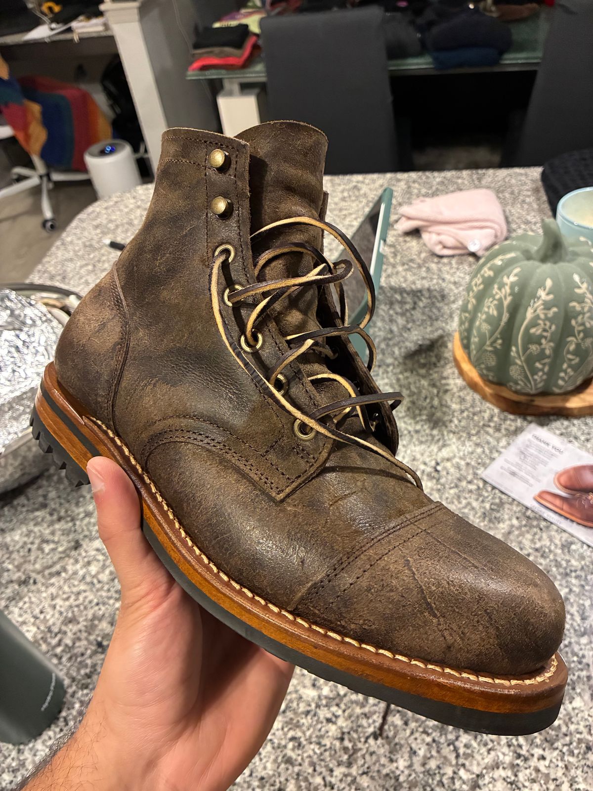 Photo by BobbyV on November 14, 2025 of the Truman Cap Toe Boot in C.F. Stead Stone Rambler.