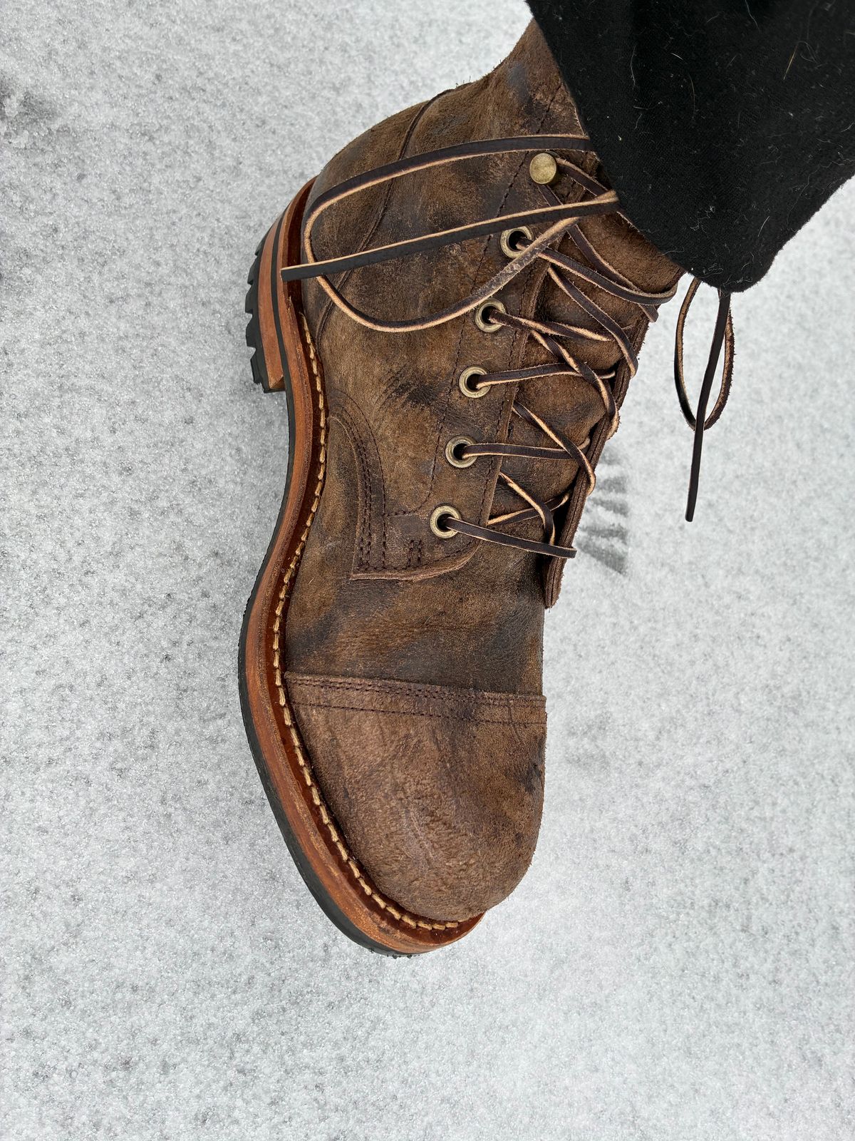 Photo by BobbyV on January 25, 2026 of the Truman Cap Toe Boot in C.F. Stead Stone Rambler.