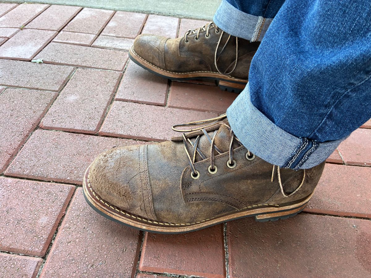 Photo by BobbyV on July 10, 2026 of the Truman Cap Toe Boot in C.F. Stead Stone Rambler.