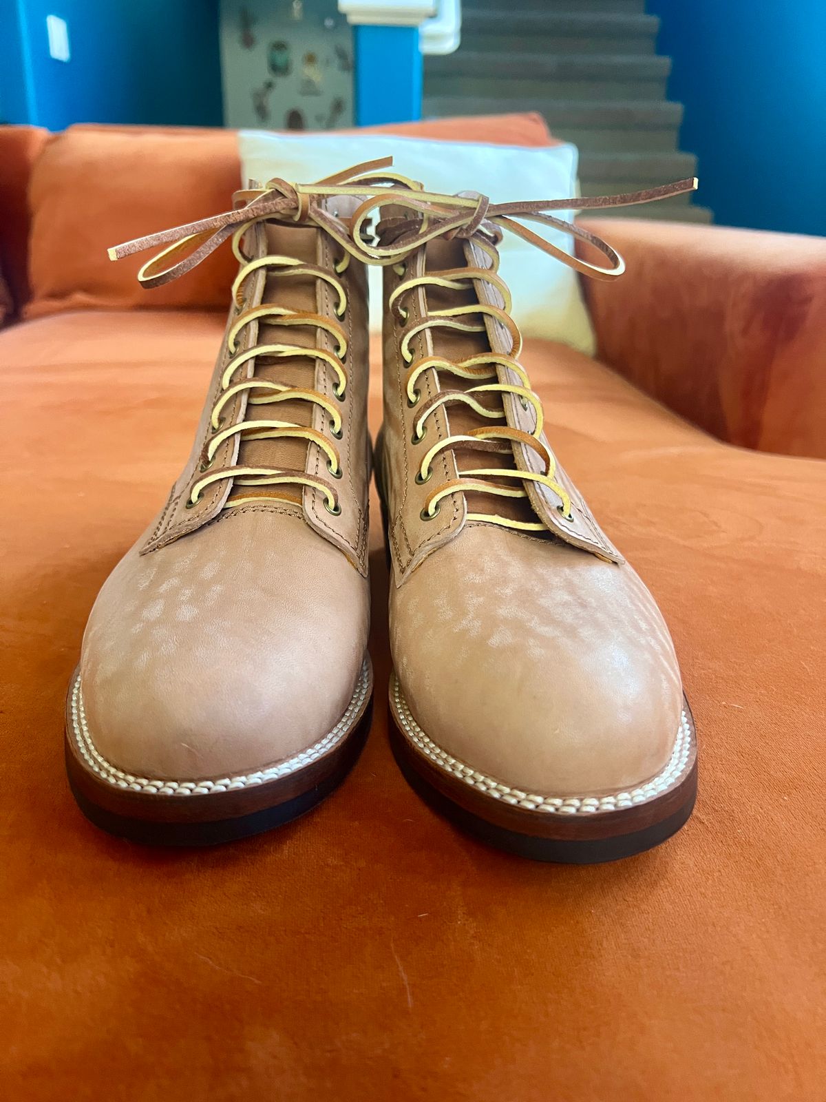 Photo by Solis on November 1, 2025 of the Oldspeed Service Boot 6” in Horween Russet Horsehide Strips.