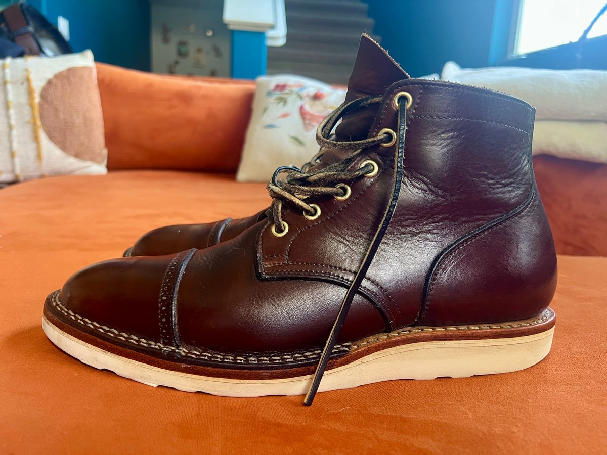 Photo by Solis on October 5, 2025 of the Viberg Service Boot in Horween Brown Chromexcel.