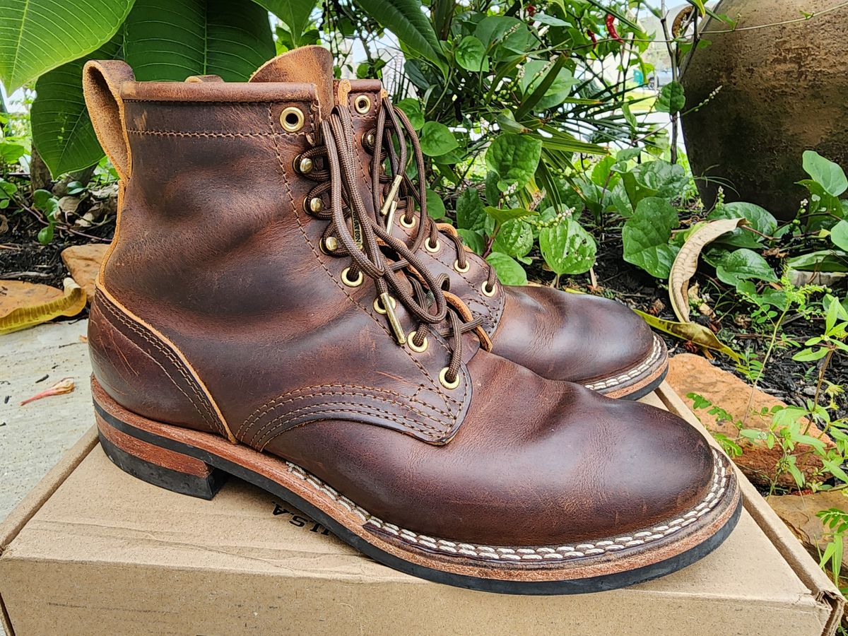 Photo by Yellowfin2na on November 1, 2025 of the Nicks Falcon in Horween Orange Predator.