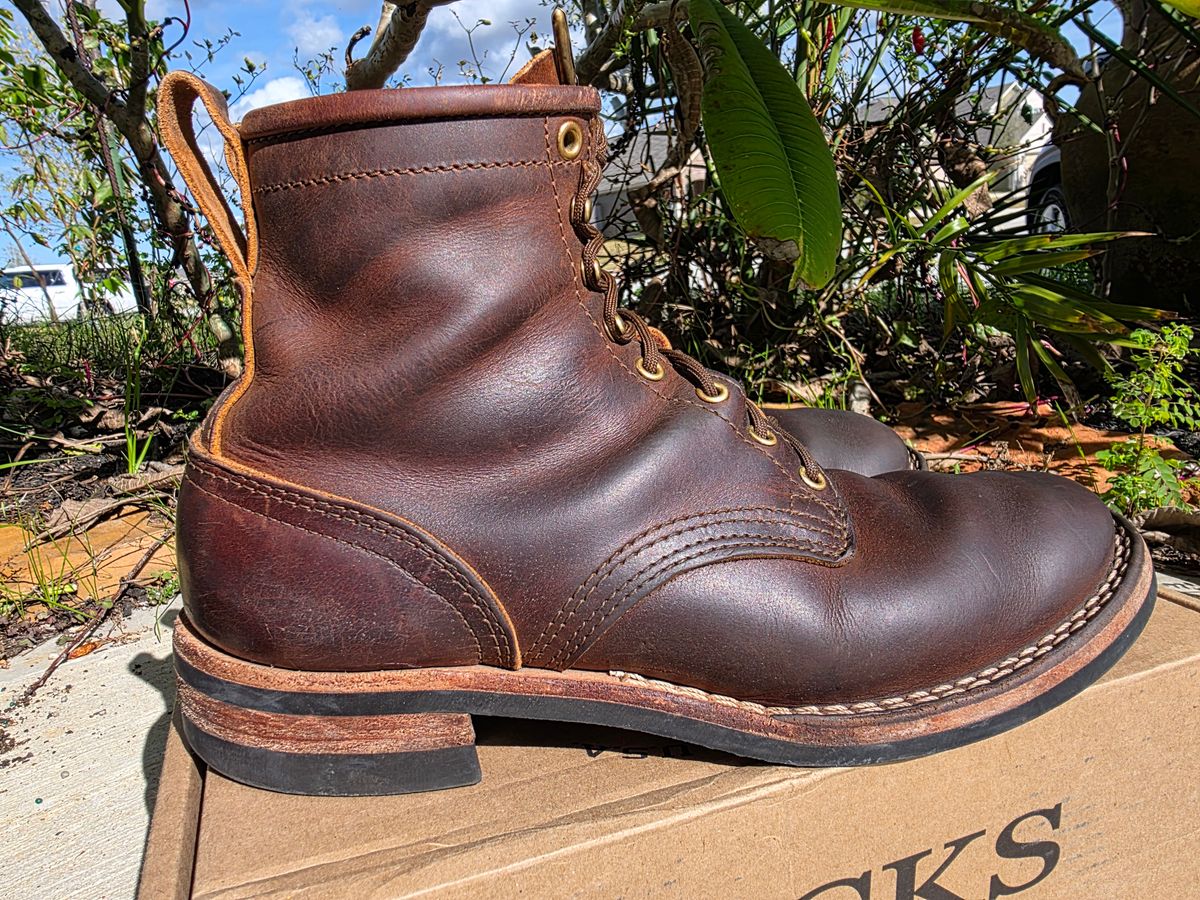 Photo by Yellowfin2na on January 1, 2026 of the Nicks Falcon in Horween Orange Predator.