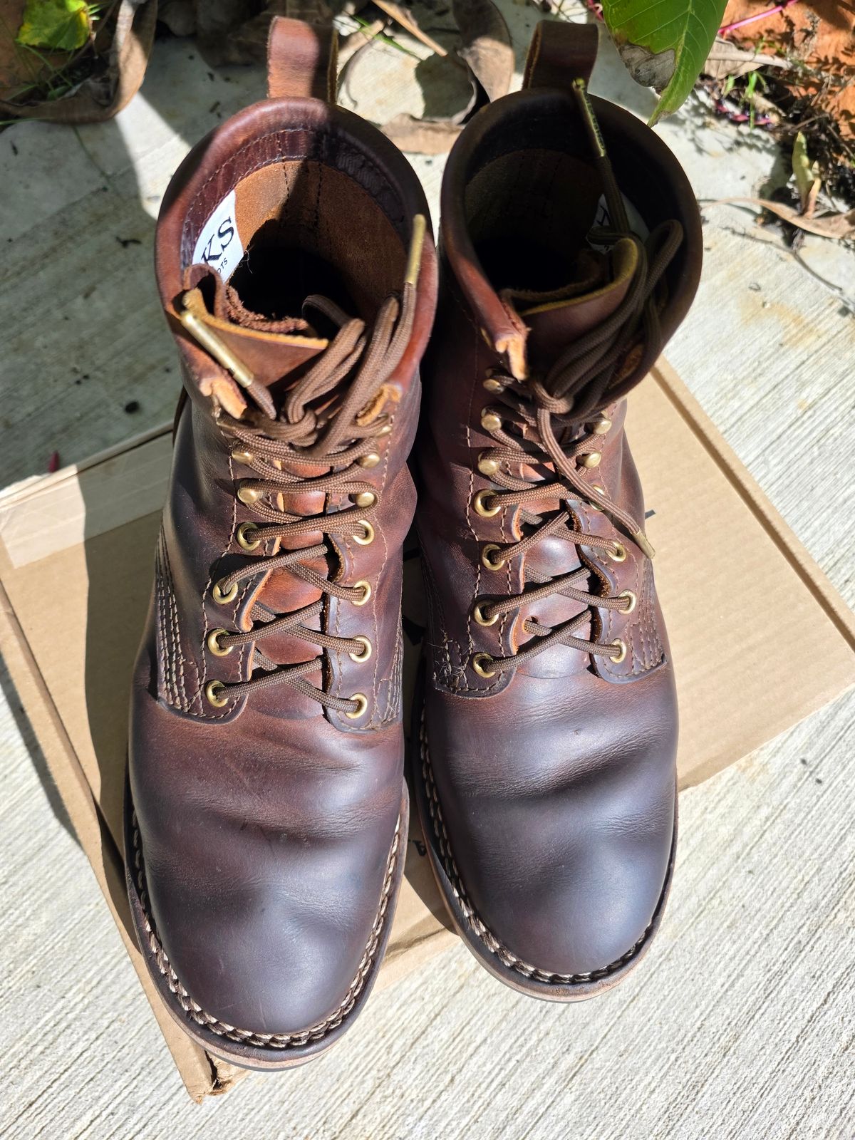 Photo by Yellowfin2na on January 1, 2026 of the Nicks Falcon in Horween Orange Predator.