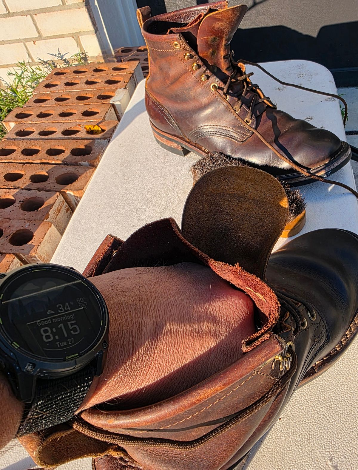 Photo by Yellowfin2na on January 27, 2026 of the Nicks Falcon in Horween Orange Predator.