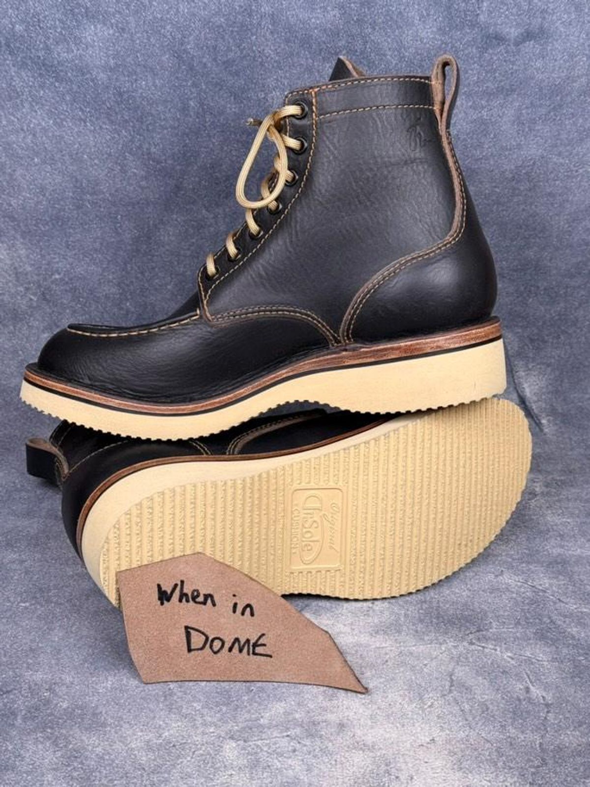 Photo by Branda_Shirlean_Avis on November 6, 2024 of the BHHB Pull-Top Moc in Horween Tumbled Black Chromexcel.