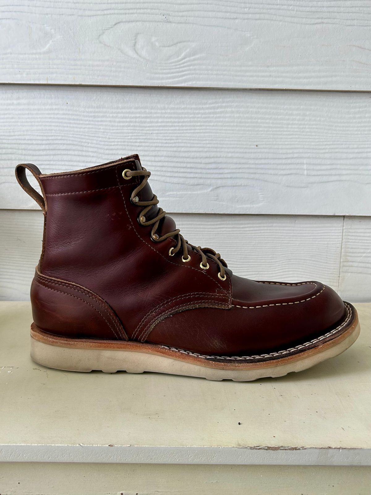 Photo by BigandTall_Times on December 4, 2025 of the Nicks Moc Toe in Horween Shackelton  Brown.