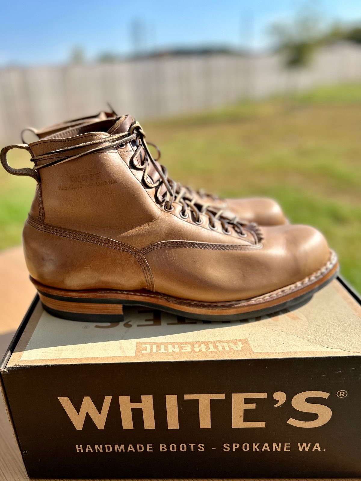 Photo by BigandTall_Times on October 1, 2025 of the White's 350 Cutter in Horween Natural Chromexcel.