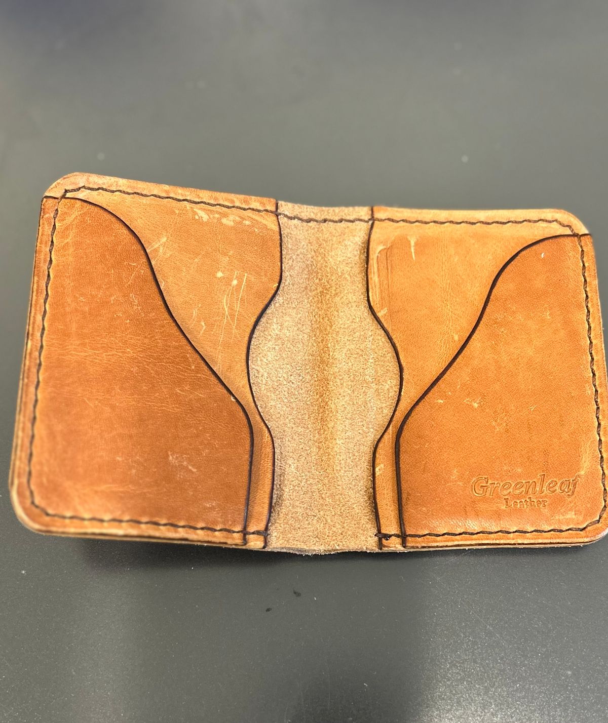 Photo by BigandTall_Times on December 5, 2025 of the Greenleaf Leather Artie in Horween Light Natural Dublin.